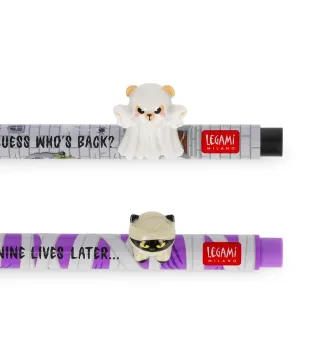 Set of 2 Gel Pens with Decorative Animal Charm - Lovely Friends - Spooky Party