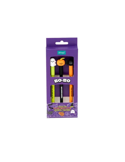 Conjunto 3 Canetas Apagáveis Halloween Bo-Bo - Fantasma, Abóbora e Morcego