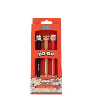 Conjunto 3 Canetas Apagáveis Natal Bo-Bo - Pinguim, Rena e Pai Natal