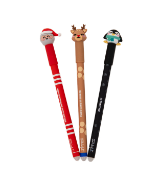Conjunto 3 Canetas Apagáveis Natal Bo-Bo - Pinguim, Rena e Pai Natal