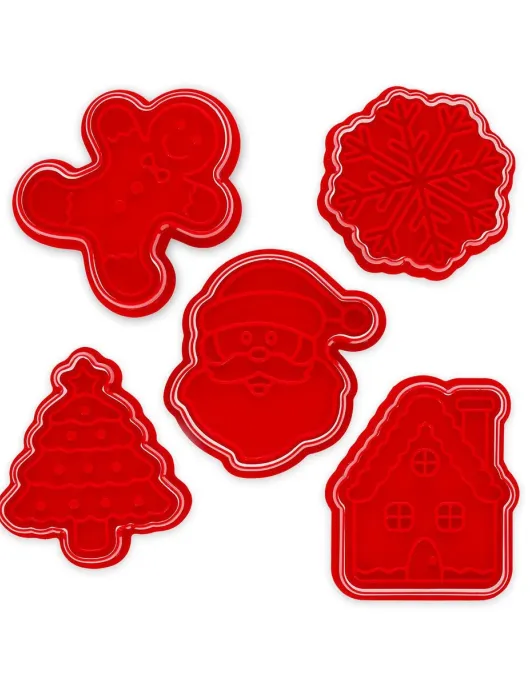 Set of 5 Cookie Cutters with Stamps - Cookie Time!